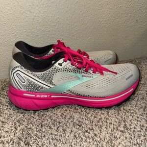 Brooks Ghost 14 Women's 10.5 Athletic Shoes - Gray, Pink, Turquoise